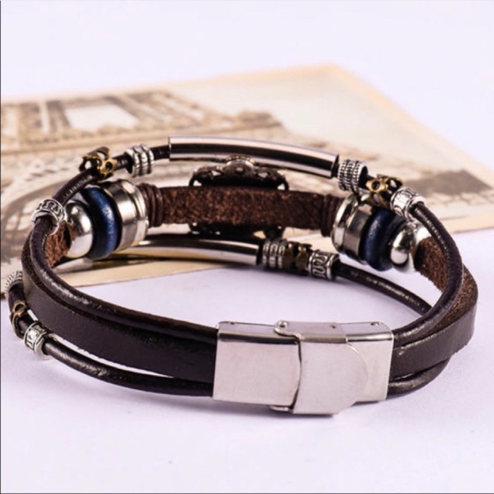 Vintage style bohemian turquoise leather bracelet multilayered - Picture 2 of 7